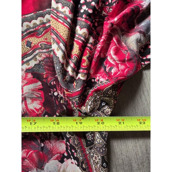 Susan Graver Paisley Floral Tunic Blouse Size M Red/Black Asymmetrical Hem - Picture 8 of 8